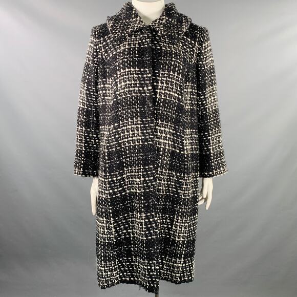 MARINA RINALDI Size L Black White Wool Blend Tweed Overcoat Coat - Picture 1 of 7